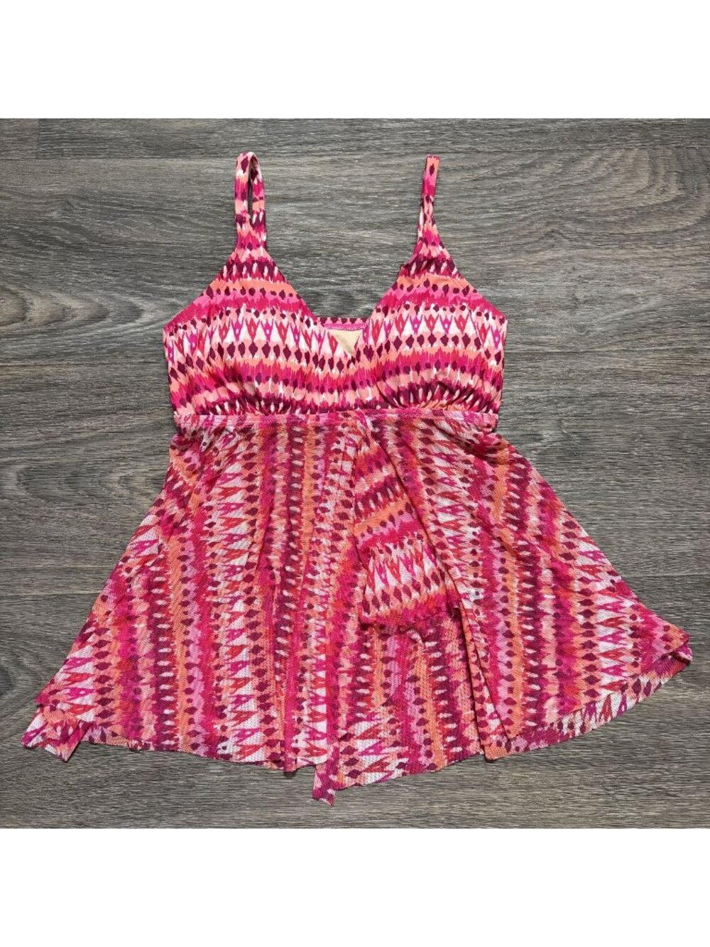Merona Ikat Padded Top Mesh Tankini XS Pink Adjustable Straps Festival Boho